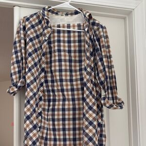 J. Lindeberg Blue and Brown Checkered Dress Shirt